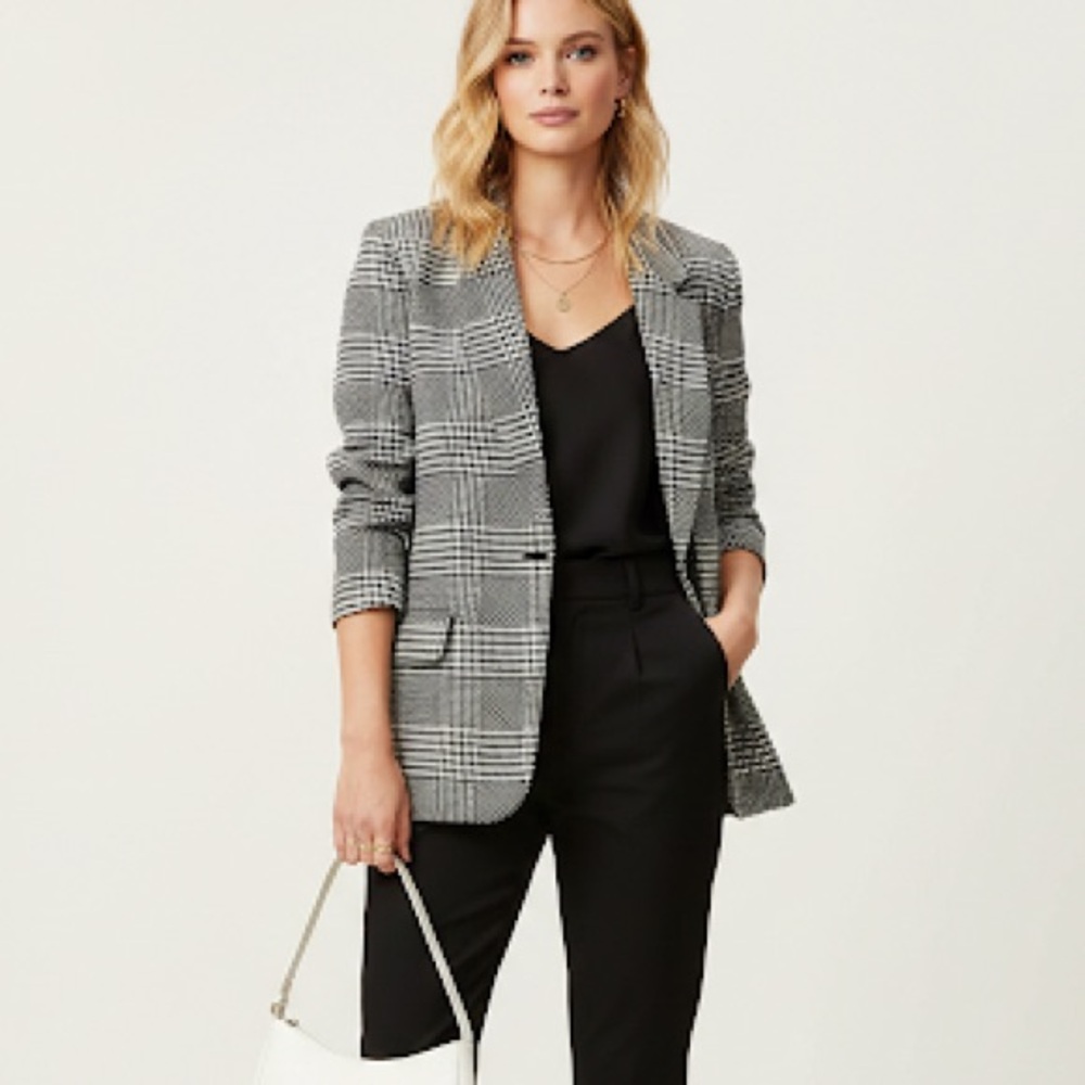 90s Vintage Liz Wear Wool Blend Blazer Black White Houndstooth 2 Button 12 P